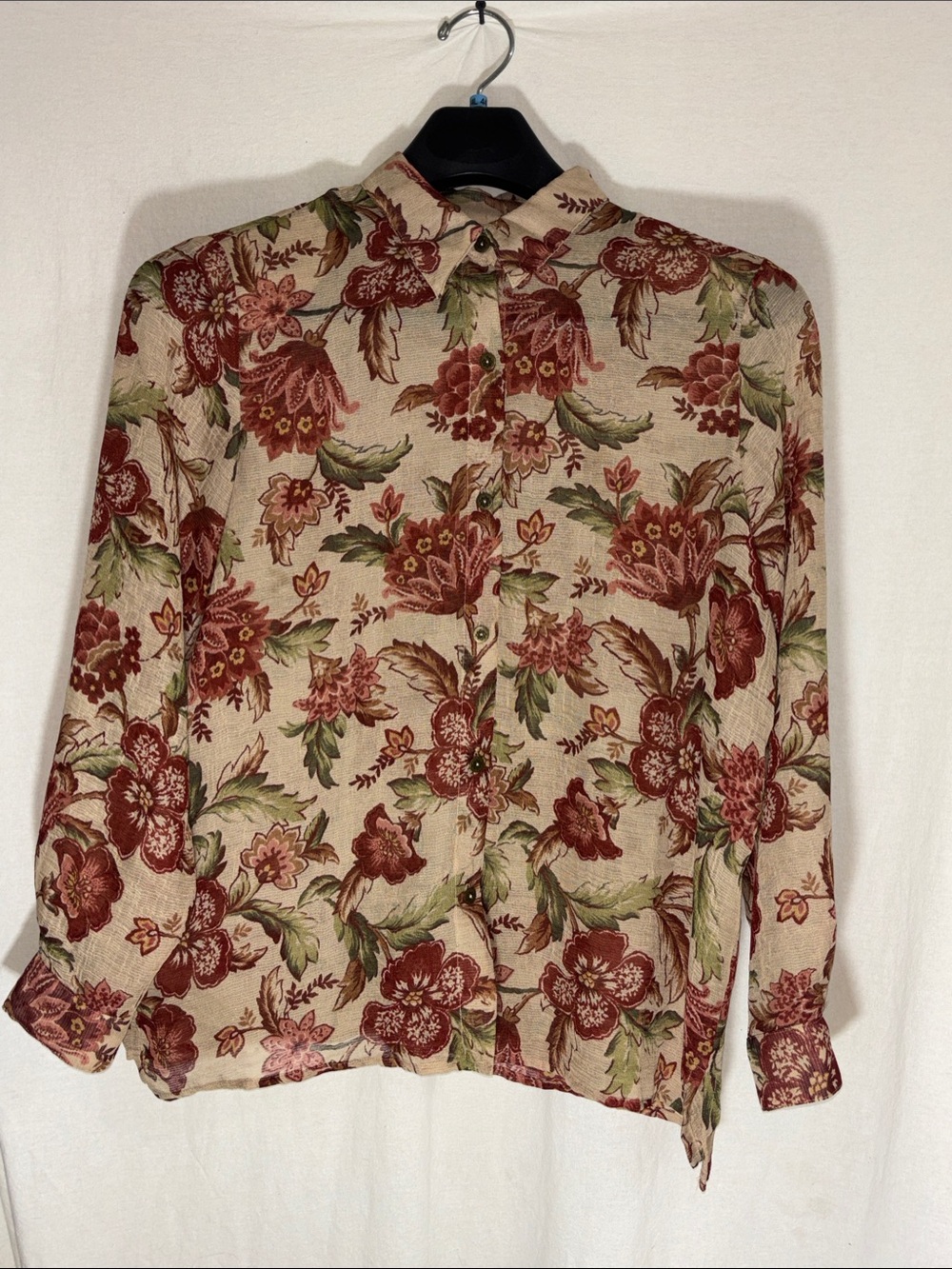 Alfred Dunner Cream Blouse with Burgundy Floral Print coastal grandma Boho c
